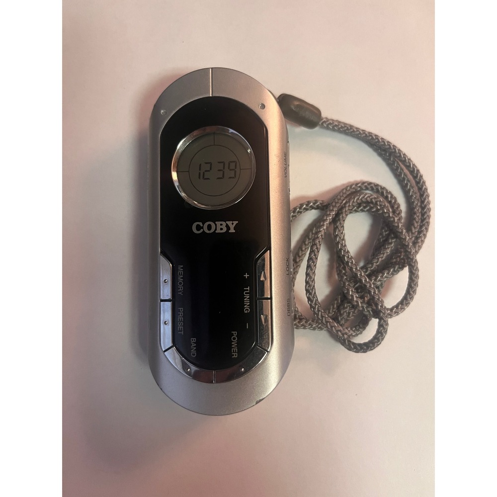 Coby CX-9 Portable AM FM Digital Radio Silver Black Pocket Tuner DBBS Lanyard